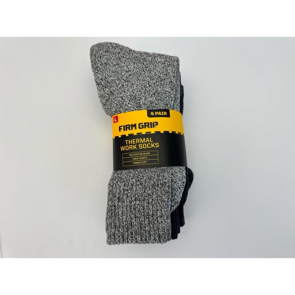 Mens Firm Grip Thermal Work Socks - Large - 4‎ Pair - Poly/Cotton Crew Length
